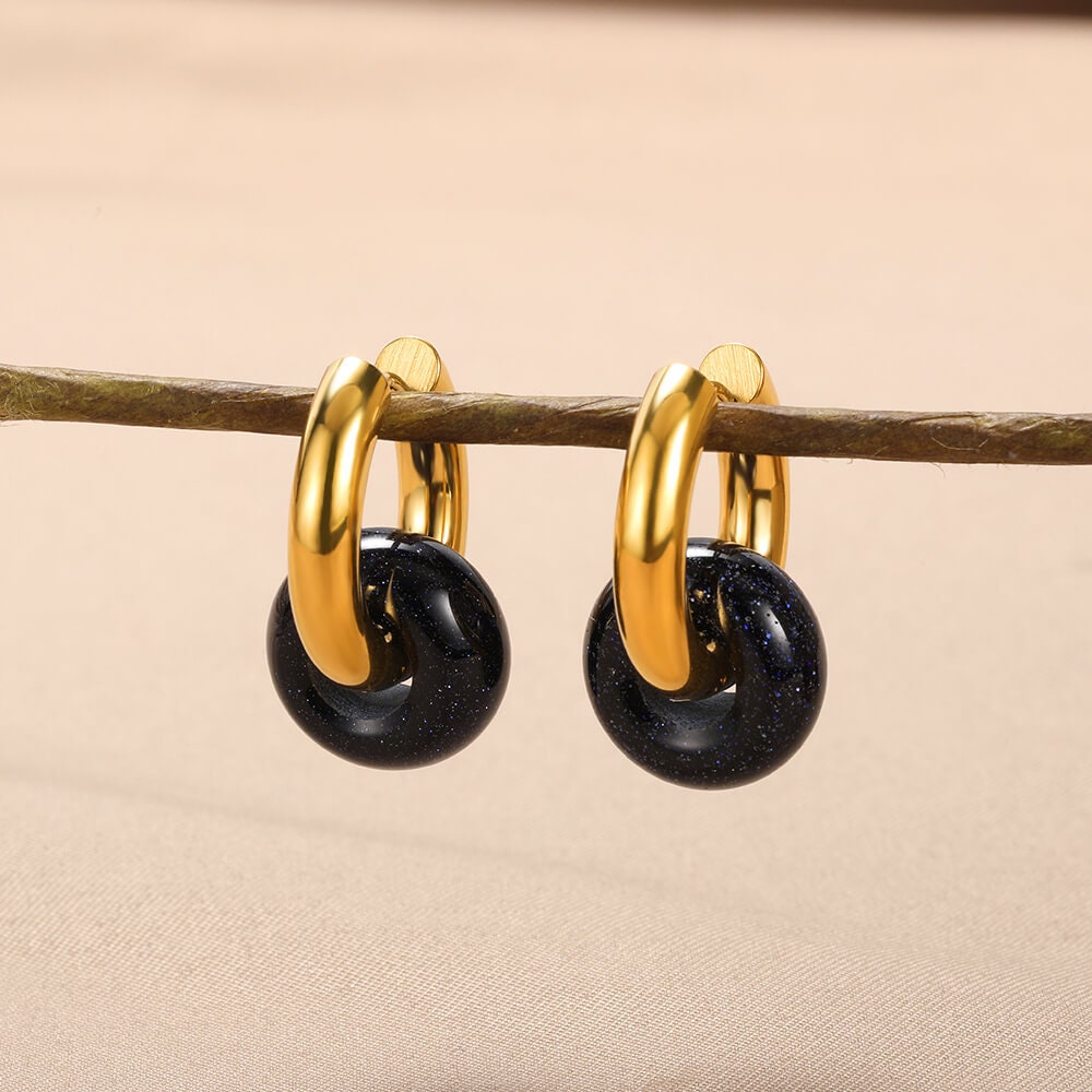 Black Donut Gold Hoop Earrings, Punk Donut Hoops, 18K Gold Punk Earrings, Gothic Dainty Minimalist Jewelry, Delicate for Women, Gift for Her