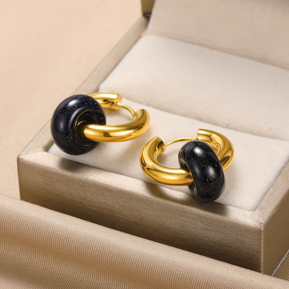 Black Donut Gold Hoop Earrings, Punk Donut Hoops, 18K Gold Punk Earrings, Gothic Dainty Minimalist Jewelry, Delicate for Women, Gift for Her