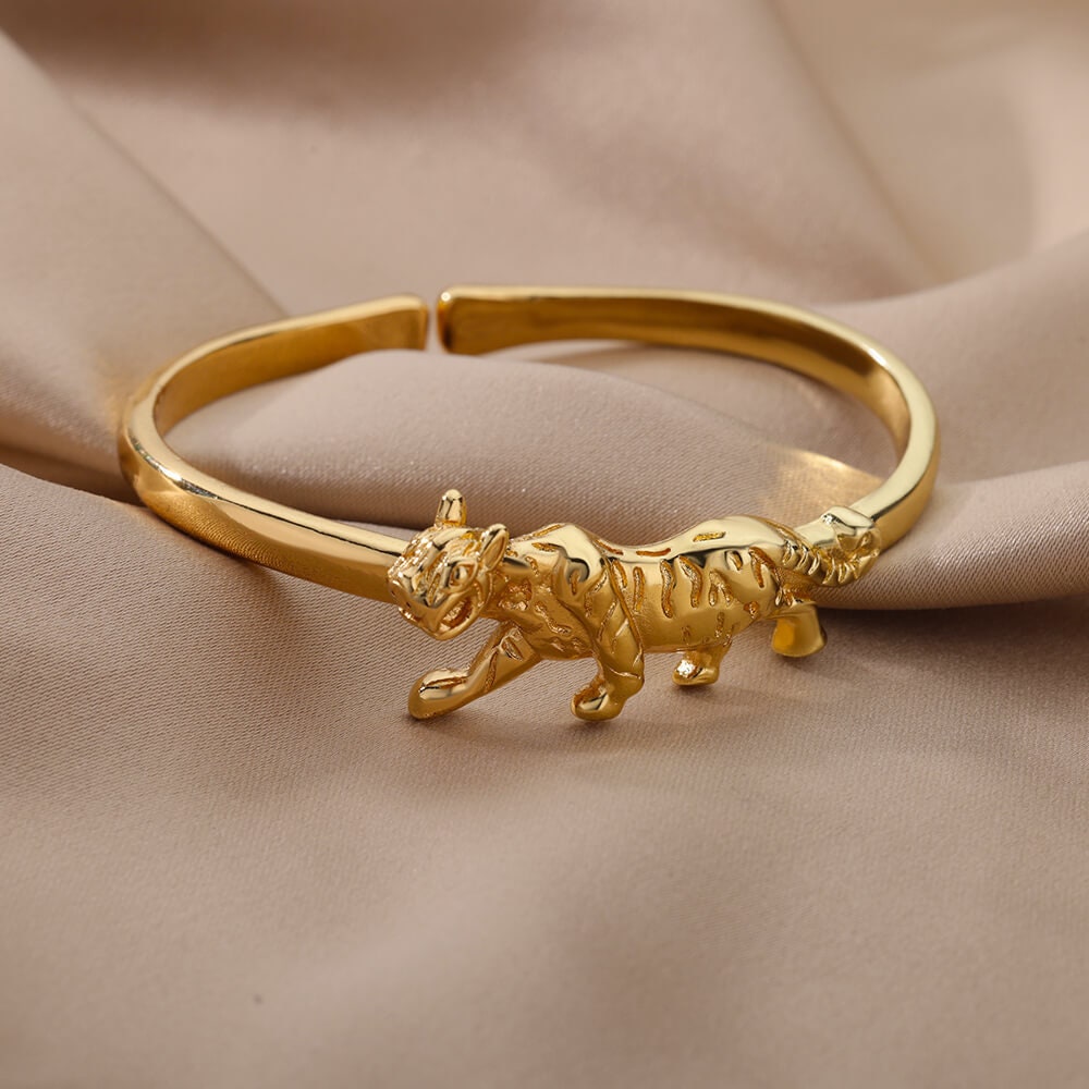 Gold Jaguar Bangle, Gold Jaguar Bracelet, 18K Gold, Dainty Minimalist Jewelry, Punk Gothic Delicate Handmade for Women, Gift for Her