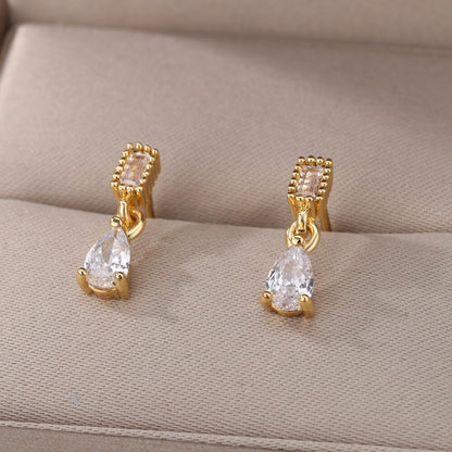 White Raindrop Earrings, Cubic Zirconia White Tear Drop Earrings, 18K Gold Earrings, Dainty Minimalist Jewelry, Gift for Her