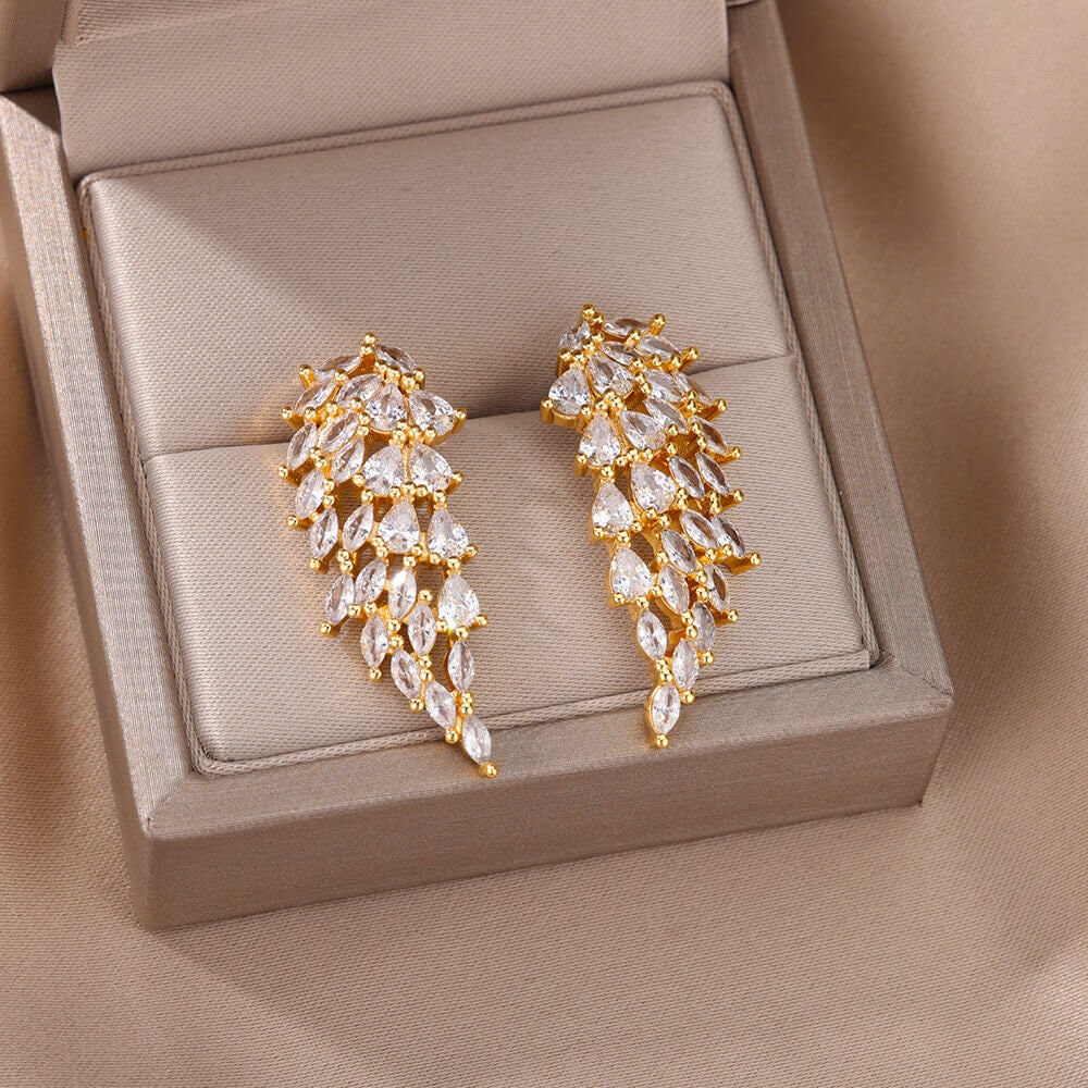 Crystal Angel Wings Drop Earrings, Cubic Zirconia Angel Wings Drop Earrings, 18K Gold Earrings, Dainty Minimalist Jewelry, Gift for Her