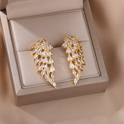 Crystal Angel Wings Drop Earrings, Cubic Zirconia Angel Wings Drop Earrings, 18K Gold Earrings, Dainty Minimalist Jewelry, Gift for Her
