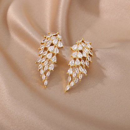 Crystal Angel Wings Drop Earrings, Cubic Zirconia Angel Wings Drop Earrings, 18K Gold Earrings, Dainty Minimalist Jewelry, Gift for Her