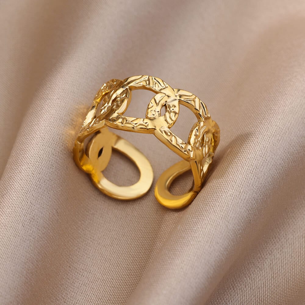 Gold Punk Circle Link Ring, Punk Organic Geometric Link Ring, 18K Gold Ring, Dainty Jewelry, Punk Delicate Handmade for Women, Gift for Her