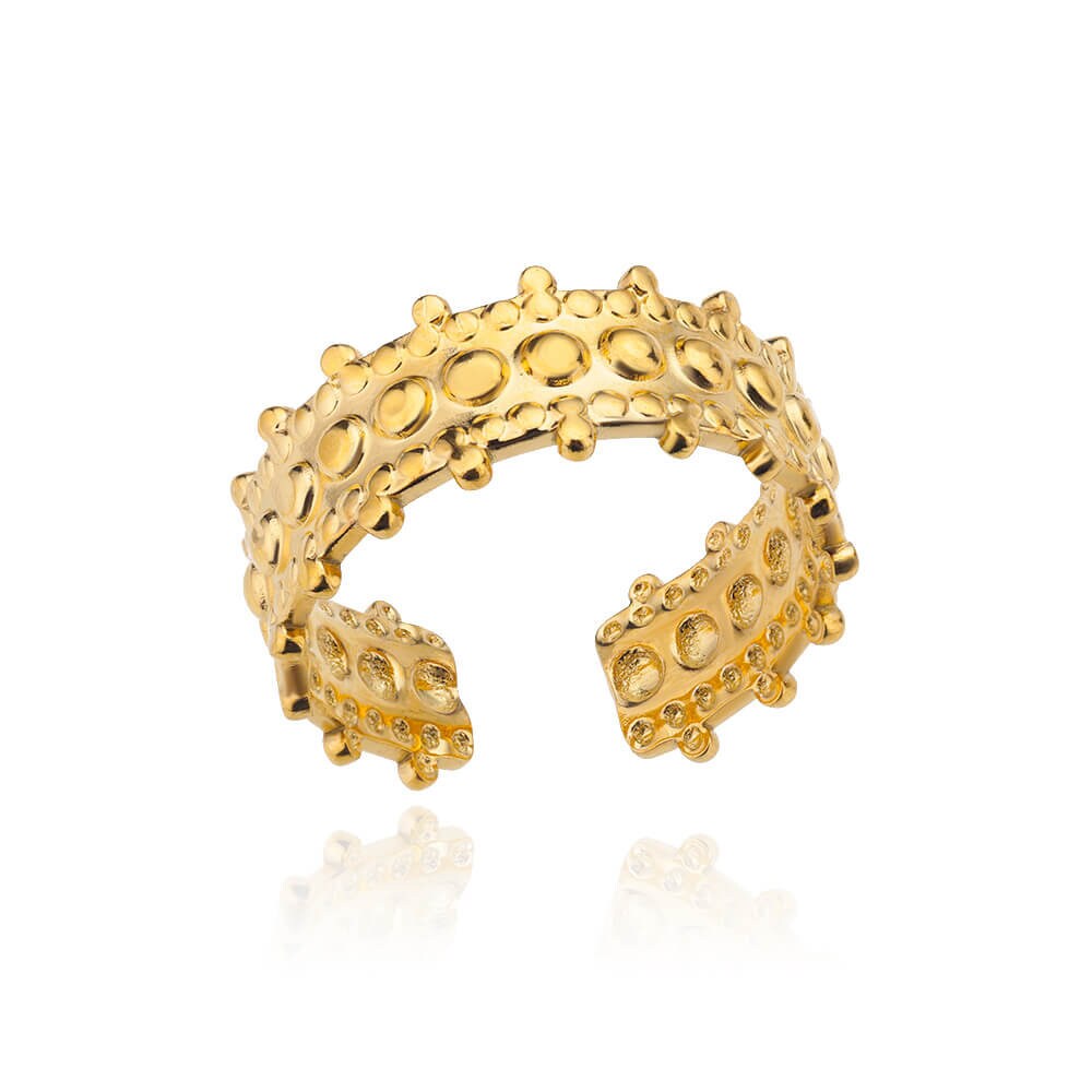 Gold Henna Bead Ring, Punk Organic Geometric Bead Crown Ring, 18K Gold Ring, Dainty Jewelry, Punk Delicate Handmade for Women, Gift for Her