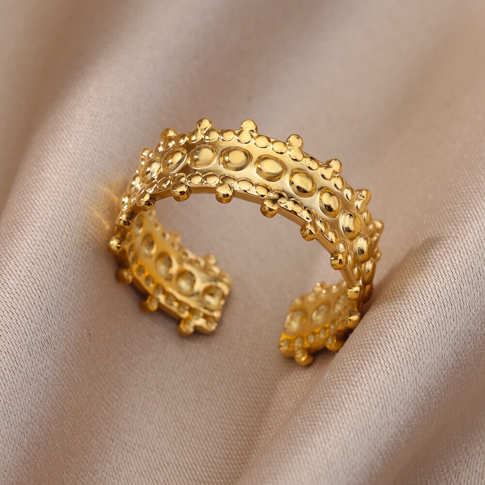 Gold Henna Bead Ring, Punk Organic Geometric Bead Crown Ring, 18K Gold Ring, Dainty Jewelry, Punk Delicate Handmade for Women, Gift for Her