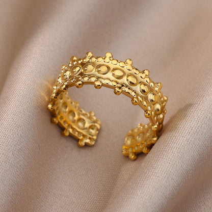 Gold Henna Bead Ring, Punk Organic Geometric Bead Crown Ring, 18K Gold Ring, Dainty Jewelry, Punk Delicate Handmade for Women, Gift for Her