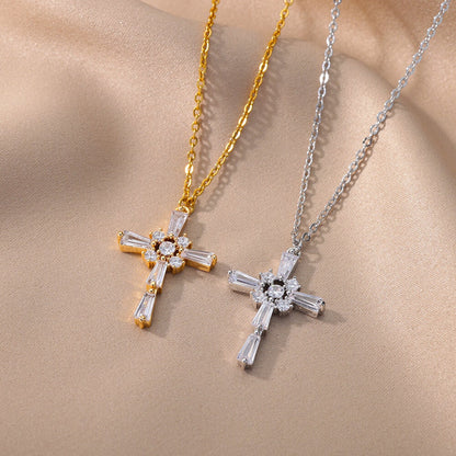 Gold Jesus Cross Necklace, 18K Gold Jesus Cubic Zirconia Pendant, Christian Cross, Religious Catholic Minimalist for Women, Gift for Her