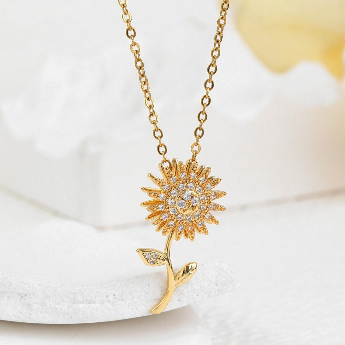 Sunflower Necklace, Gold Sunflower Pendant, 18K Gold Necklace, Dainty Minimalist Jewelry, Boho Delicate Handmade for Women, Gift for Her