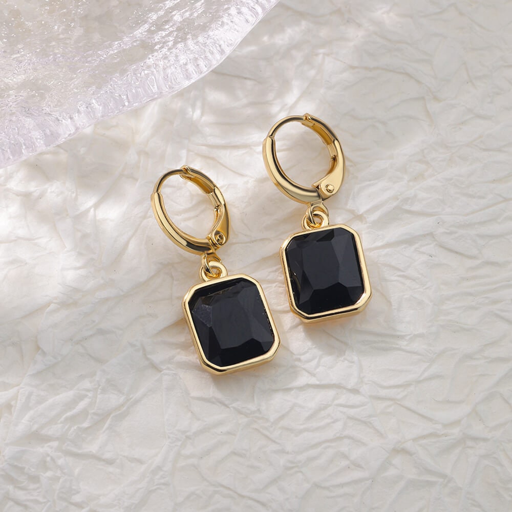 Cubic Zirconia Square Drop Earrings, Gold Square Drop Earrings, Black Cubic Zirconia Square Earrings, Dainty Minimalist Jewelry for Women