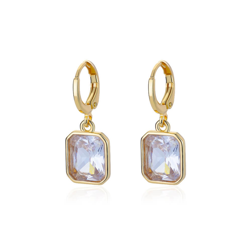 Cubic Zirconia Square Drop Earrings, Gold Square Drop Earrings, White Cubic Zirconia Square Earrings, Dainty Minimalist Jewelry for Women