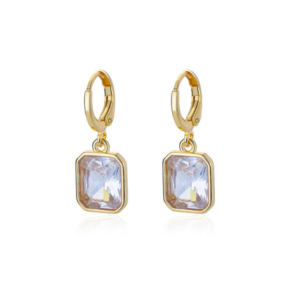Cubic Zirconia Square Drop Earrings, Gold Square Drop Earrings, White Cubic Zirconia Square Earrings, Dainty Minimalist Jewelry for Women