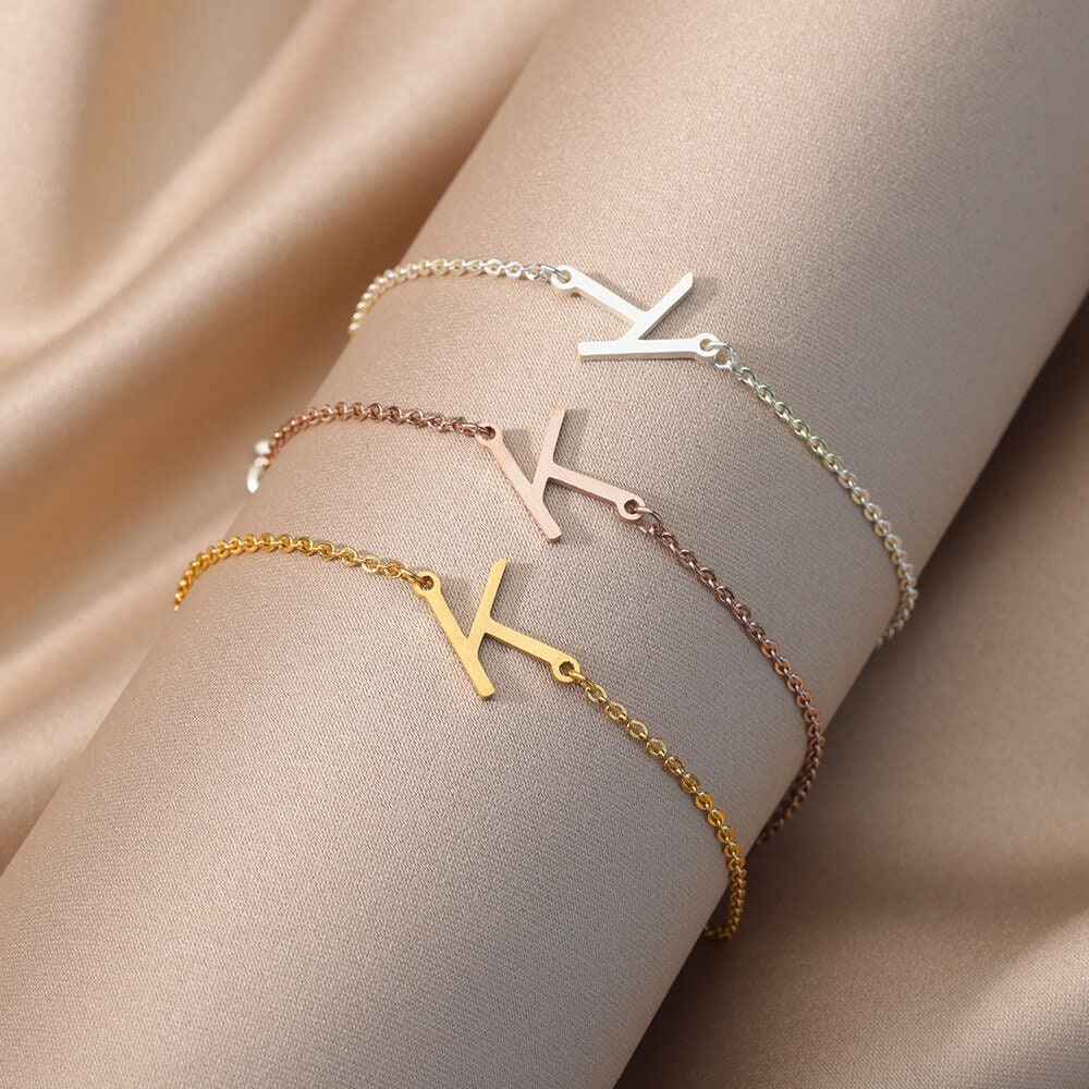 Gold Initial Bracelet, Customized Personalized Bracelet, 18K Gold Letter Bracelet, Dainty Minimalist, Handmade for Women, Gift for Her