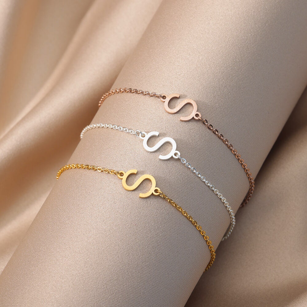 Gold Initial Bracelet, Customized Personalized Bracelet, 18K Gold Letter Bracelet, Dainty Minimalist, Handmade for Women, Gift for Her