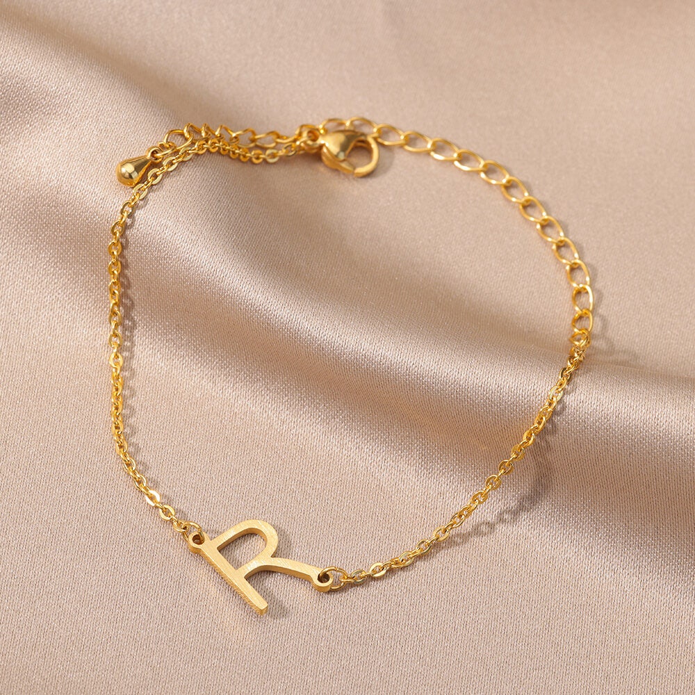 Gold Initial Bracelet, Customized Personalized Bracelet, 18K Gold Letter Bracelet, Dainty Minimalist, Handmade for Women, Gift for Her