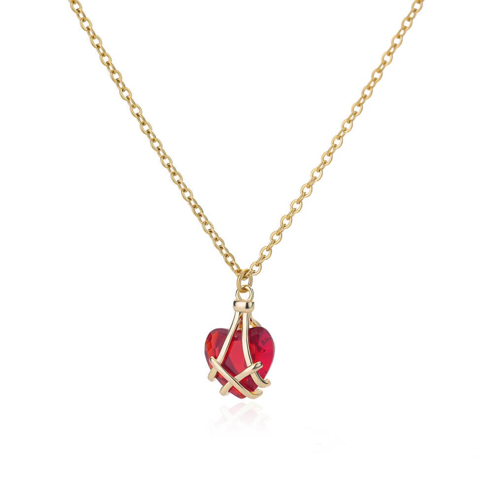 Gold Cubic Zirconia Red Heart Pendant, 18K Gold Heart Necklace, Dainty Minimalist Jewelry, Delicate for Women, Gift for Her