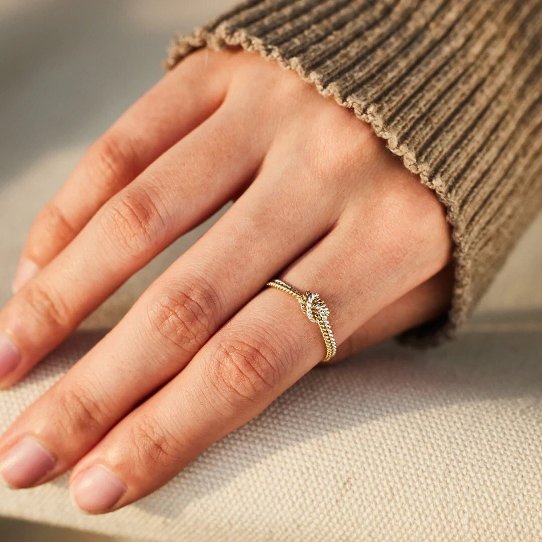 Minimalist Knot Ring, Bond Ring, 18K Gold Stackable, Dainty Minimalistic Jewelry, Boho Delicate Handmade for Women, Gift for Her