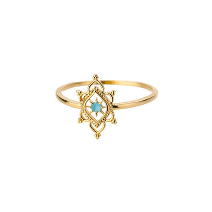 Gold Henna Lotus Ring, 18K Gold Henna Ring, Henna Lotus Flower Opal Ring, Dainty Minimalist Jewelry for Women, Gift for Her