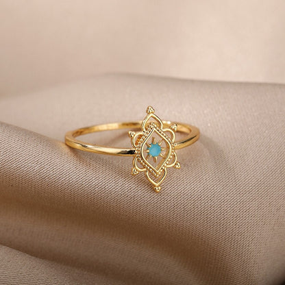 Gold Henna Lotus Ring, 18K Gold Henna Ring, Henna Lotus Flower Opal Ring, Dainty Minimalist Jewelry for Women, Gift for Her