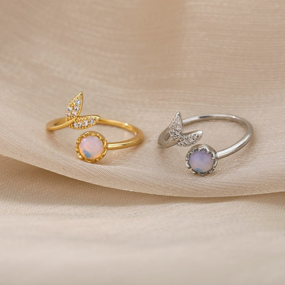 Gold Mermaid Opal Ring, Fish Tail Opal Ring, 18K Gold Stackable, Dainty Minimalist Jewelry, Boho Delicate Handmade for Women, Gift for Her