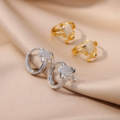 Elephant Cubic Zirconia Earrings, Elephant Crystal Hoop Earrings, 18K Gold Earrings, Dainty Minimalist, Delicate Women, Gift for Her