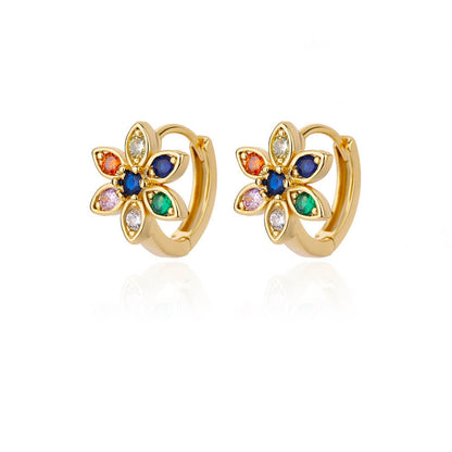 Lotus Flower Multicolor Cubic Zirconia Stud Earrings, Lotus Hoop Earrings, 18K Gold Earrings, Dainty Minimalist for Women, Gift for Her
