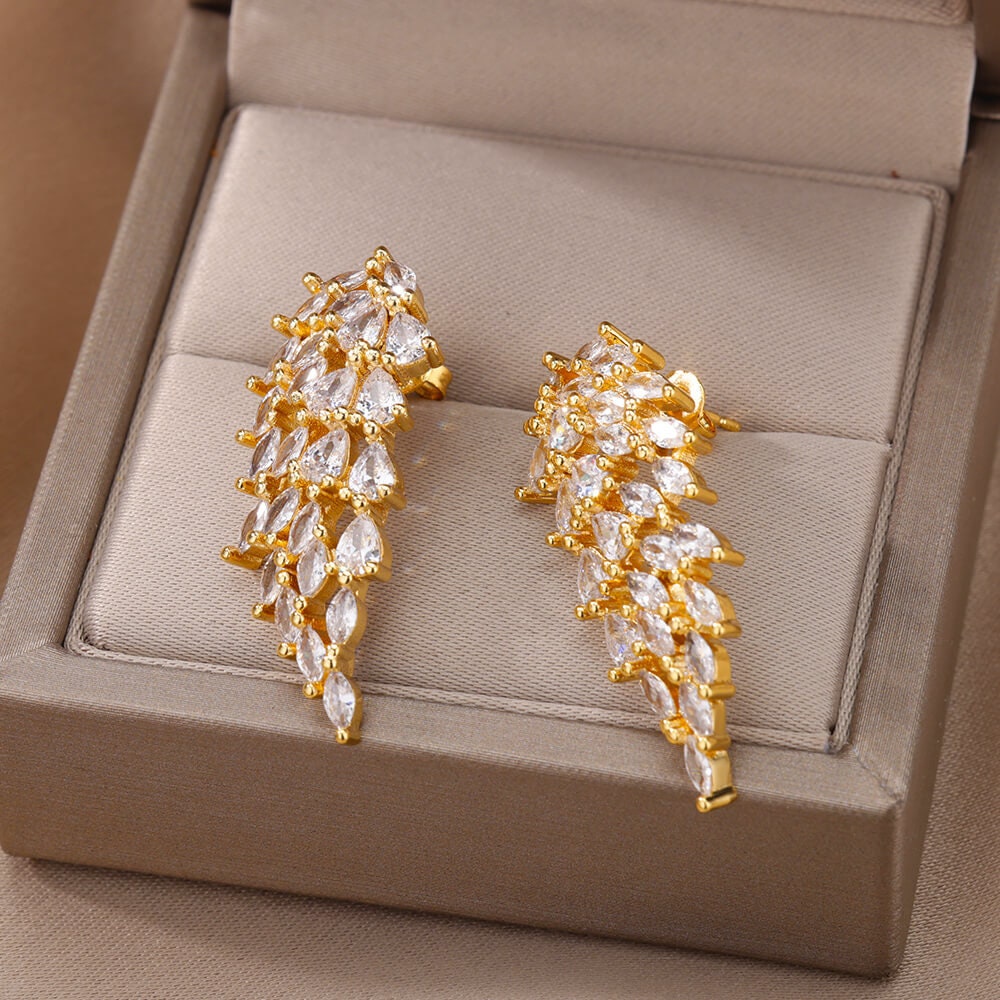 Crystal Angel Wings Drop Earrings, Cubic Zirconia Angel Wings Drop Earrings, 18K Gold Earrings, Dainty Minimalist Jewelry, Gift for Her
