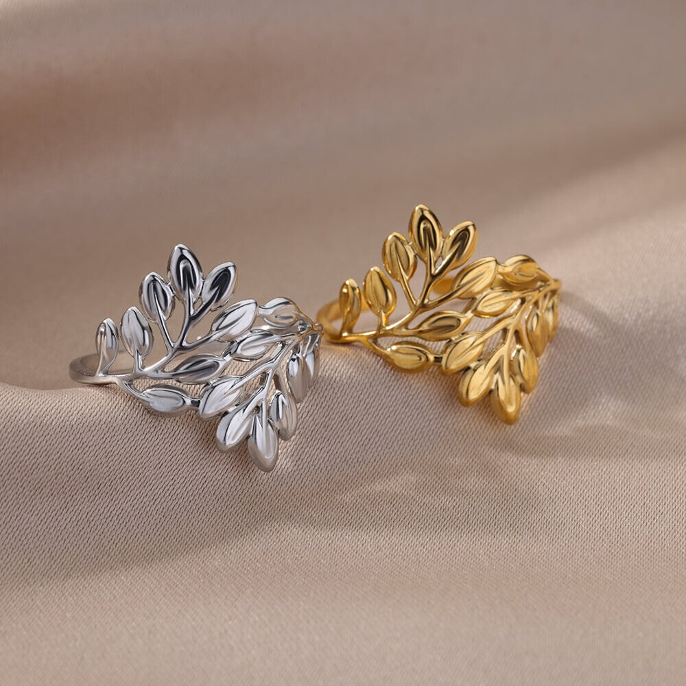 Olive Leaves Ring, Gold Olive Leaf Ring, 18K Gold Ring, Natural Leaf Ring, Boho Dainty Minimalist Jewelry for Women, Gift for Her