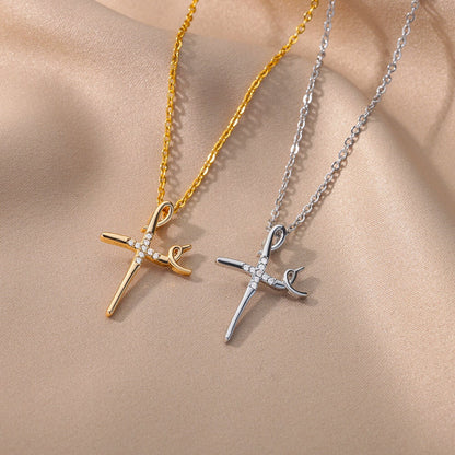 Gold Dainty Cross Necklace, 18K Gold Jesus Cubic Zirconia Pendant, Christian Cross, Religious Catholic Minimalist for Women, Gift for Her