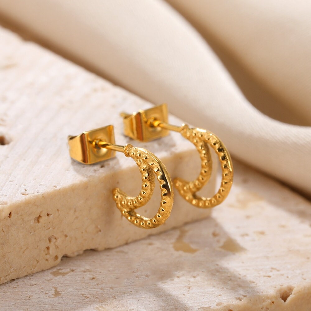 Boho Moon Studs Earrings, Punk Moon Studs Earrings, Gold Moon Earrings, 18K Gold Earrings, Dainty Minimalist for Women, Gift for Her