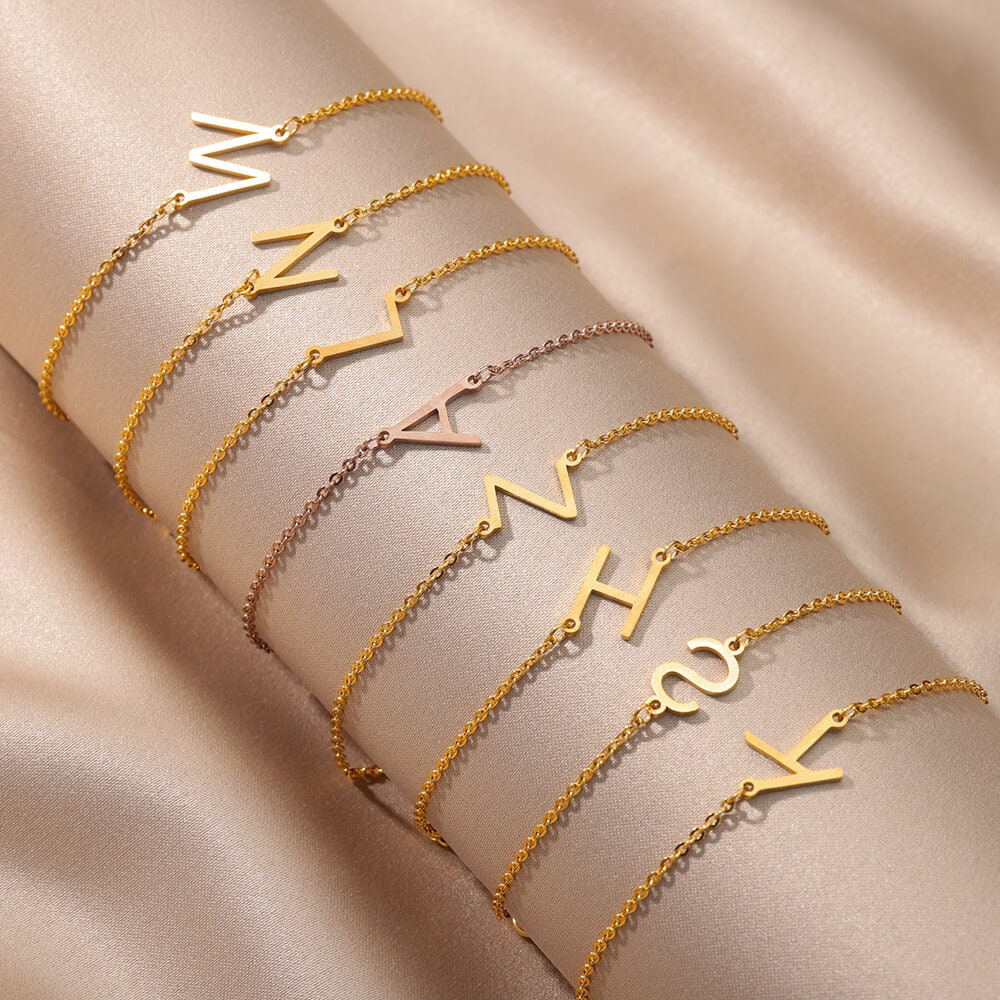 Gold Initial Bracelet, Customized Personalized Bracelet, 18K Gold Letter Bracelet, Dainty Minimalist, Handmade for Women, Gift for Her