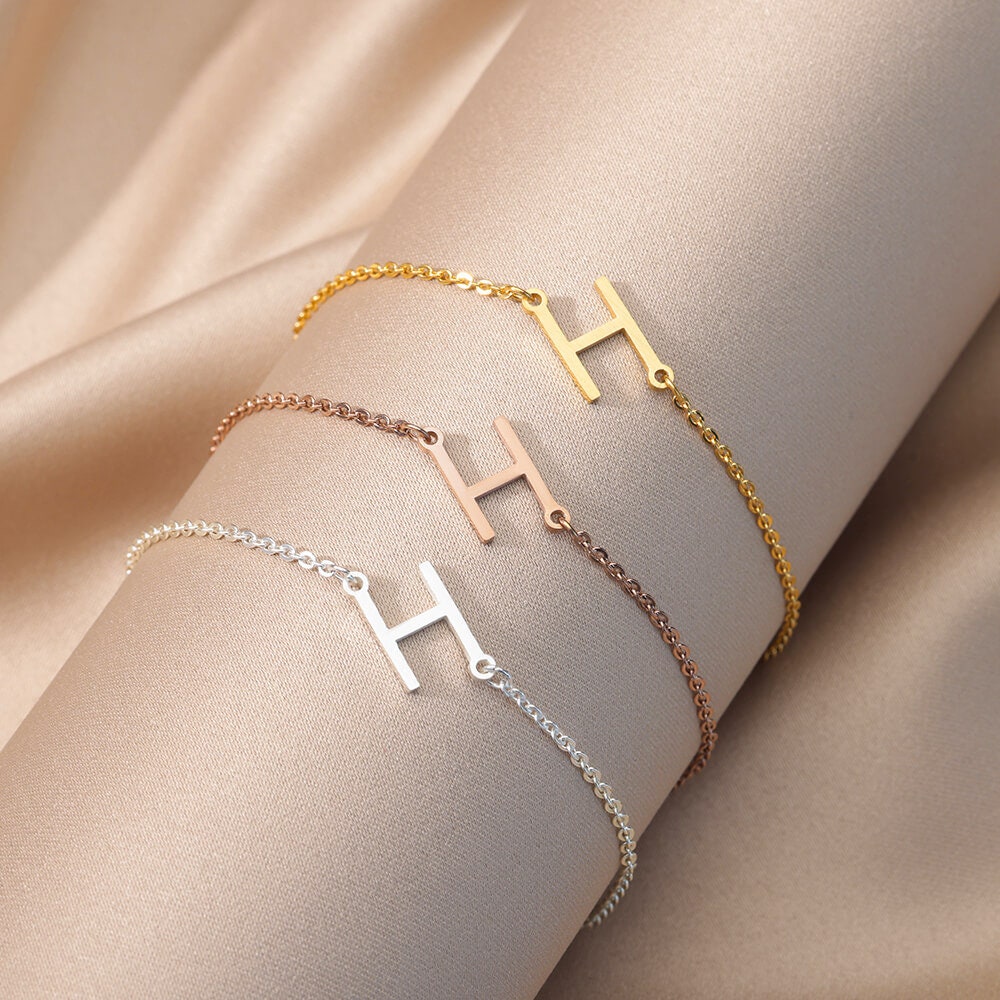 Gold Initial Bracelet, Customized Personalized Bracelet, 18K Gold Letter Bracelet, Dainty Minimalist, Handmade for Women, Gift for Her