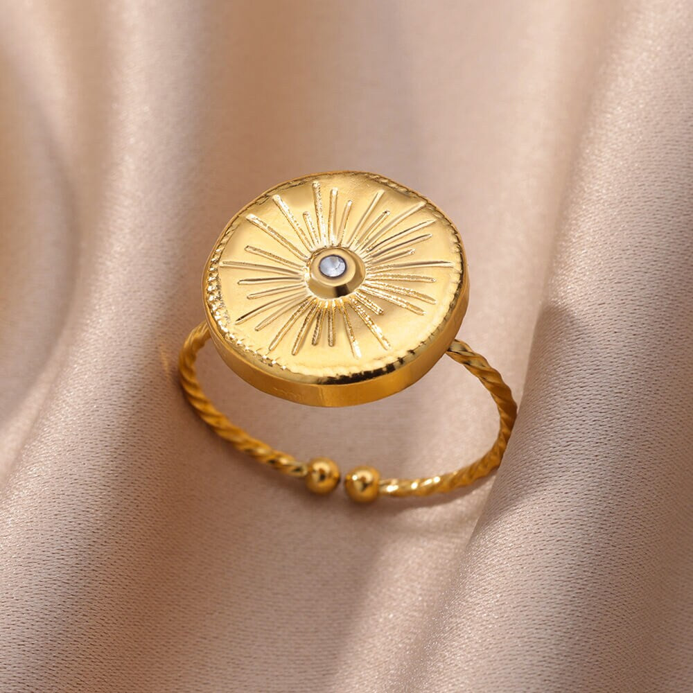 Gold Sun Ring, 18K Gold Sun Ring, Organic Sun Ring, Cubic Zirconia Sun Ring, Gothic Dainty Minimalist Ring for Women, Gift for Her