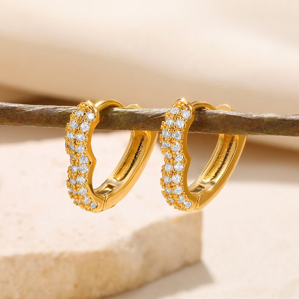Boho Heart Studs Earrings, Punk Heart Studs Earrings, Cubic Zirconia Heart Earrings, 18K Gold, Dainty Minimalist for Women, Gift for Her