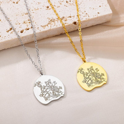 Boho Mother Nature Fairy Pendant, Gold Nature Flower Fairy Necklace, 18K Gold Necklace, Dainty Minimalist Nature Necklace for Women