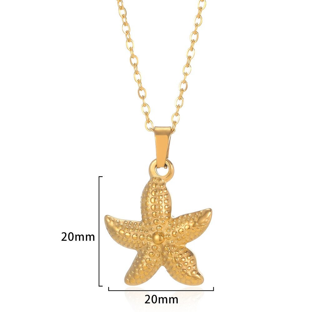 Ocean Starfish Necklace, 18K Gold Starfish Pendant, Beach Tropical Sea Star, Dainty Minimalist Fashion Necklace for Women, Gift for Her