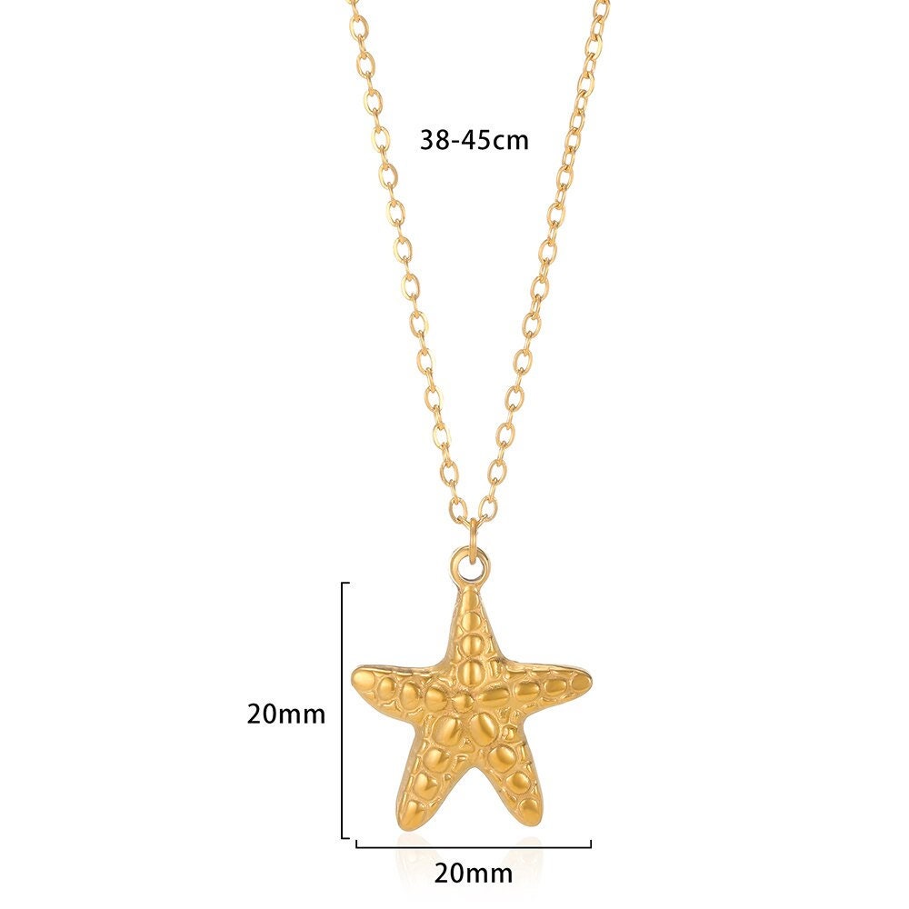 Ocean Starfish Necklace, 18K Gold Starfish Pendant, Beach Tropical Sea Star, Dainty Minimalist Fashion Necklace for Women, Gift for Her