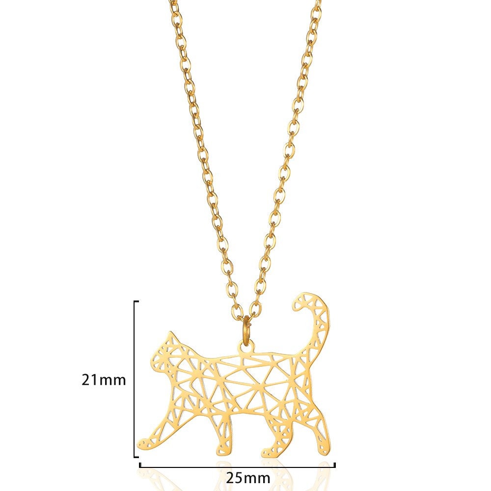 Cute Abstract Cat Pendant, Gold Cat Necklace, 18K Gold, Origami Dainty Minimalist Cat Jewelry for Women, Gift for Her
