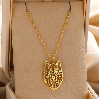 Punk Cute Abstract Wolf Pendant, Gold Wolf Necklace, 18K Gold, Origami Dainty Minimalist Wolf Jewelry for Women, Gift for Her