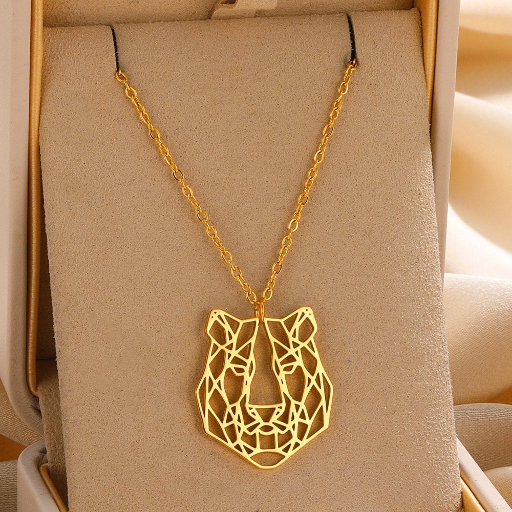 Punk Cute Abstract Lion Pendant, Gold Lion Necklace, 18K Gold, Origami Dainty Minimalist Lion Cat Jewelry for Women, Gift for Her