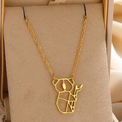 Punk Cute Abstract Koala Pendant, Gold Koala Necklace, 18K Gold, Origami Dainty Minimalist Koala Jewelry for Women, Gift for Her