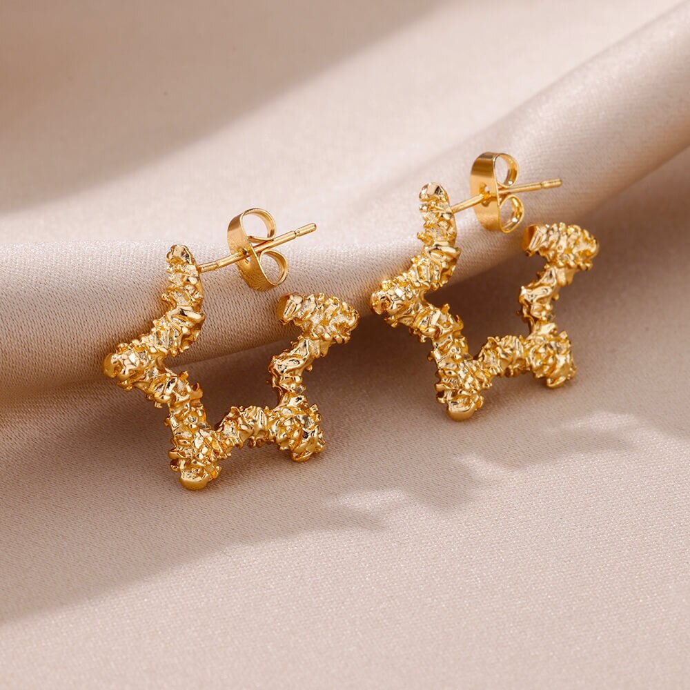 Boho Star Drop Earrings, Gold Star Dangle Earrings, 18K Gold Star Earrings, Punk Star Dainty Minimalist Earrings for Women, Gift for Her
