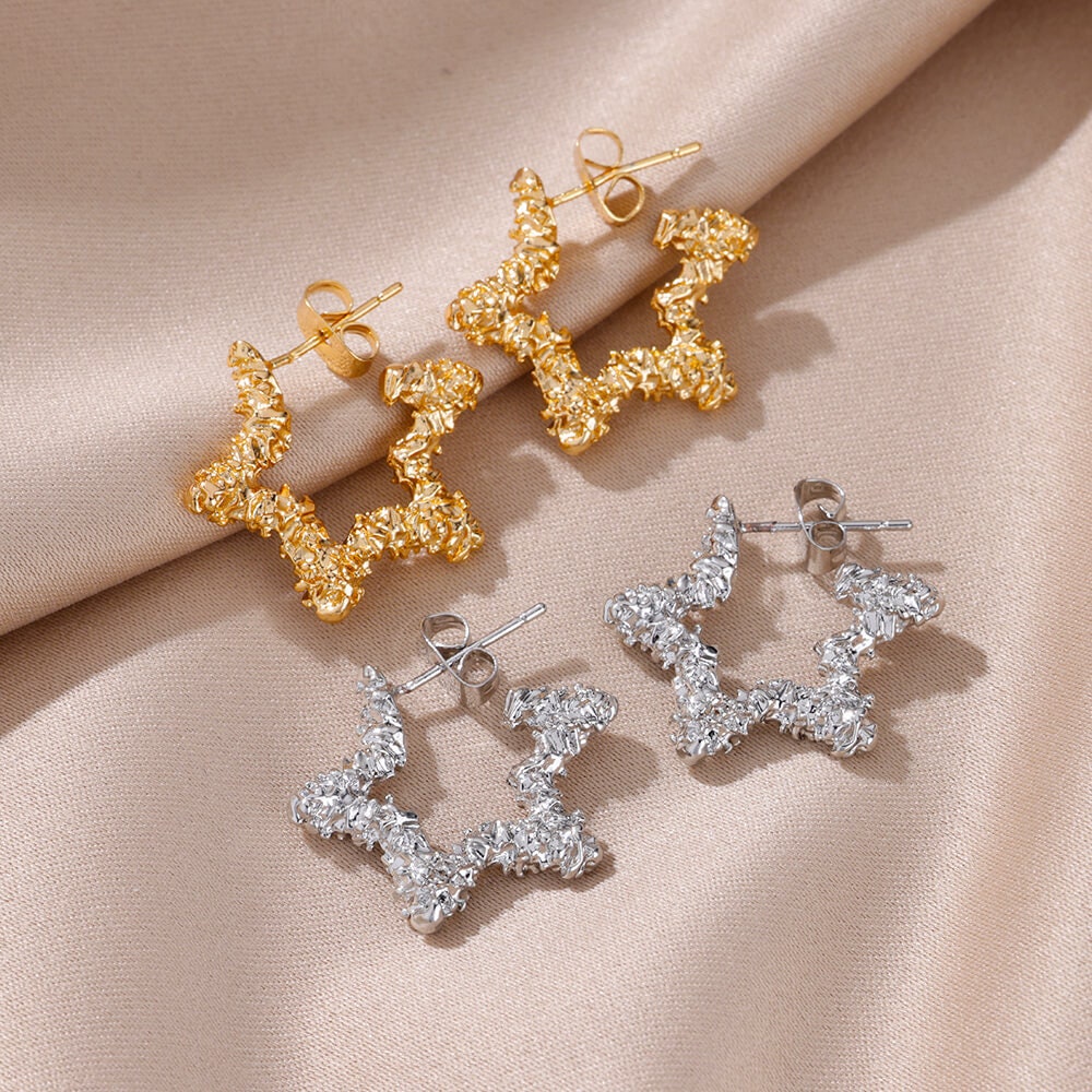 Boho Star Drop Earrings, Gold Star Dangle Earrings, 18K Gold Star Earrings, Punk Star Dainty Minimalist Earrings for Women, Gift for Her