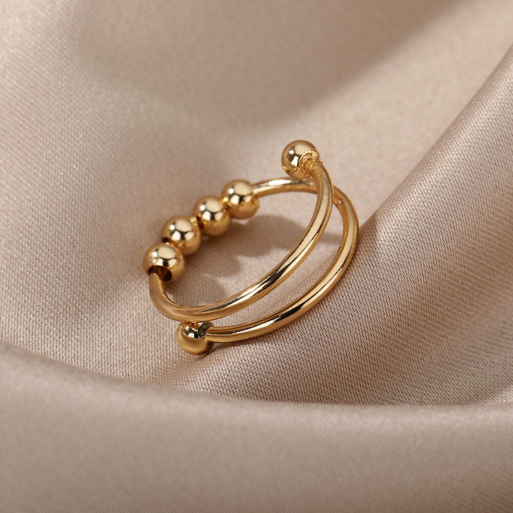 Boho Ball Beads Ring, Gold Ball Beads Ring, 18K Gold Beads Ring, Punk Anti Stress Dainty Minimalist Jewelry for Women, Gift for Her