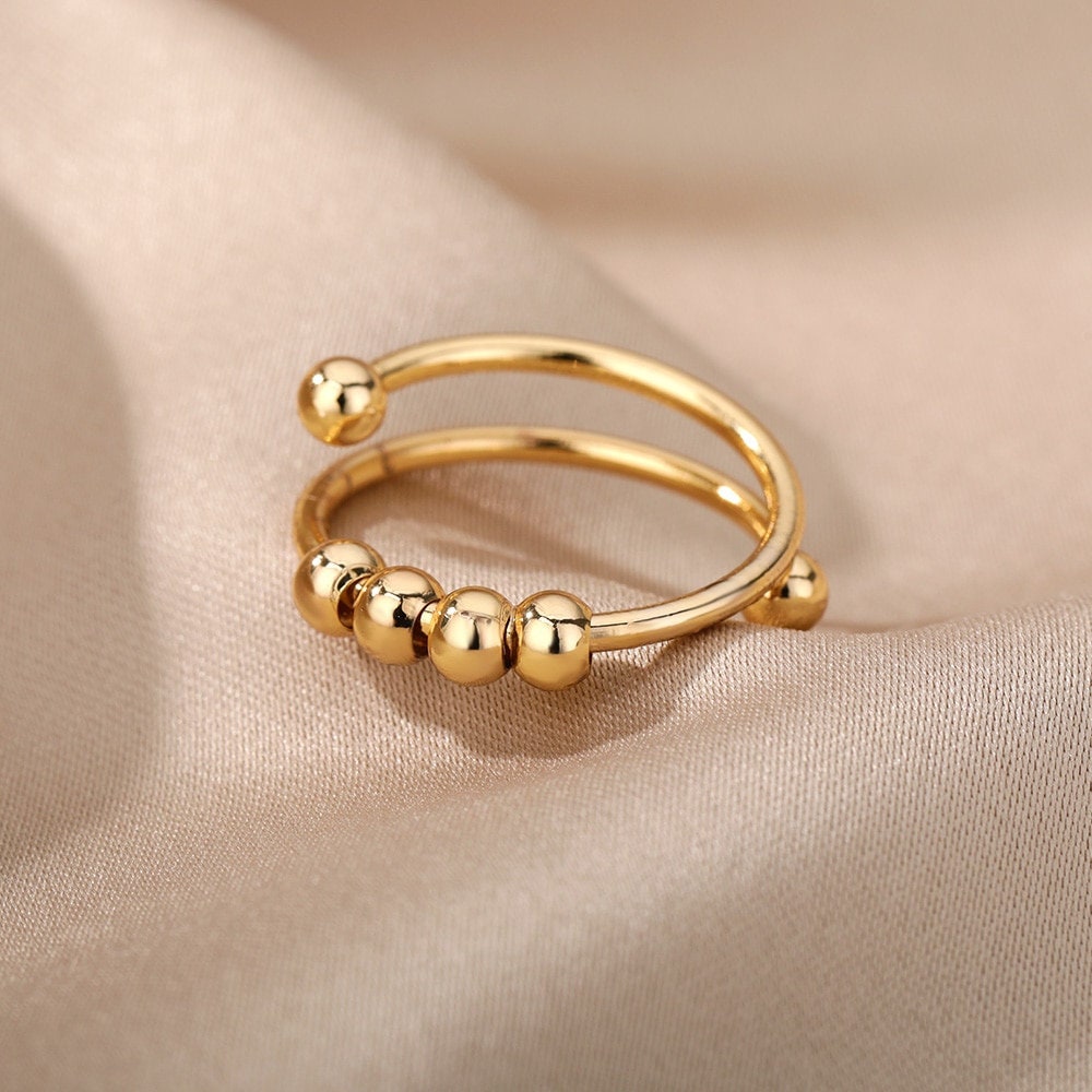 Boho Ball Beads Ring, Gold Ball Beads Ring, 18K Gold Beads Ring, Punk Anti Stress Dainty Minimalist Jewelry for Women, Gift for Her