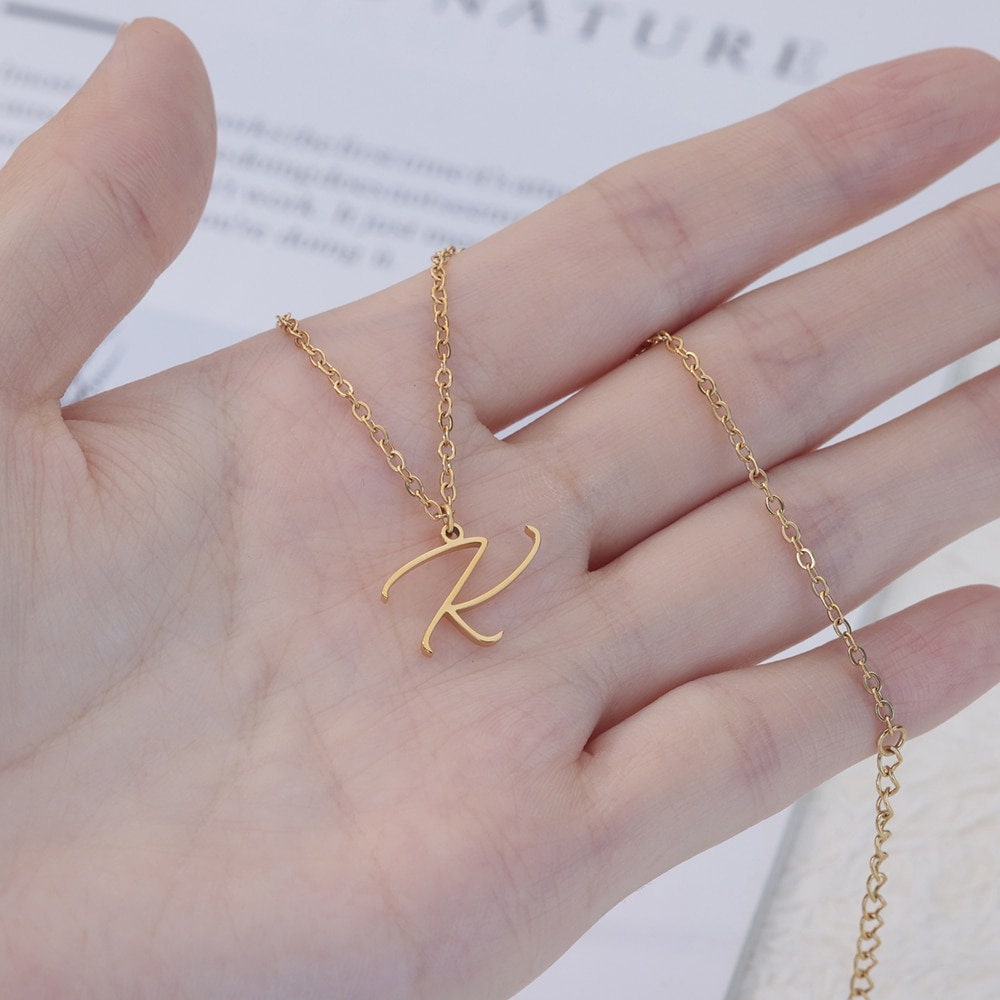 Dainty Minimalist Initial Letter Pendant, Gold Dainty Letter Necklace, 18K Gold Initial Pendant, Boho Punk Jewelry for Women, Gift for Her