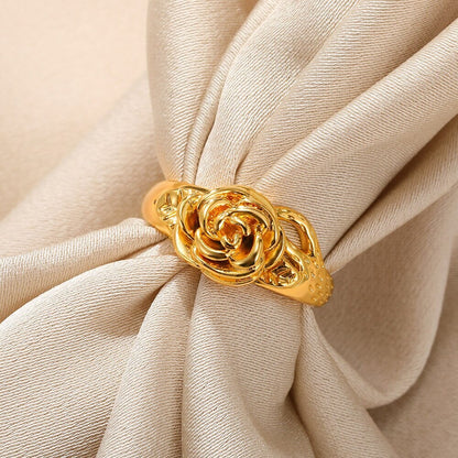 Punk Rose Ring, Gold Rose Ring, Boho Rose Ring, 18K Gold Rose Ring, Gold Flower Ring, Punk Fashion Ring for Women, Gift for Her