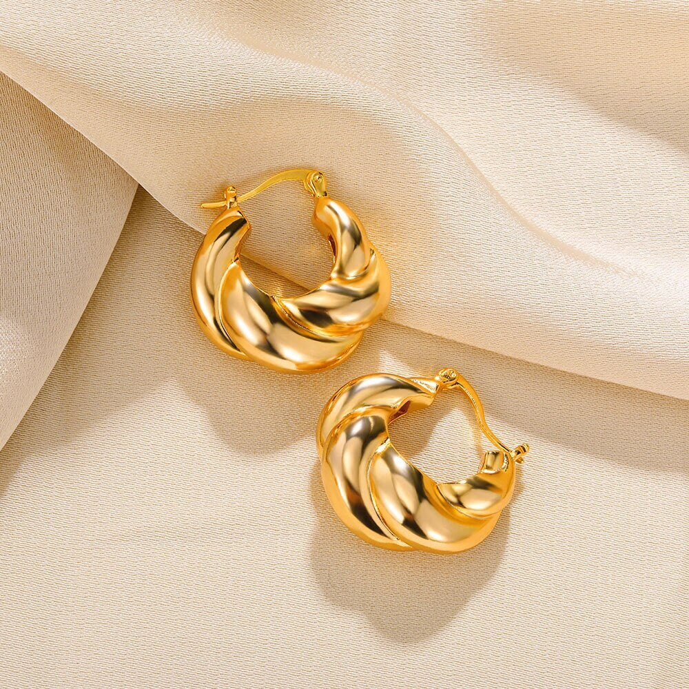Boho Hoop Earrings, Glam Hoop Earrings, Gold Hoop Earrings, Twist Hoop Earrings, 18K Gold, Punk Hoops for Women, Gift for Her