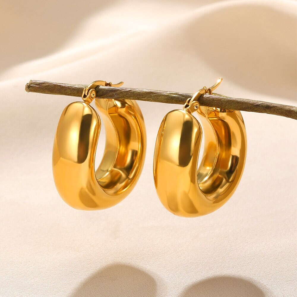 Boho Hoop Earrings, Glam Hoop Earrings, Gold Hoop Earrings, Thick Hoop Earrings, 18K Gold, Punk Hoops for Women, Gift for Her