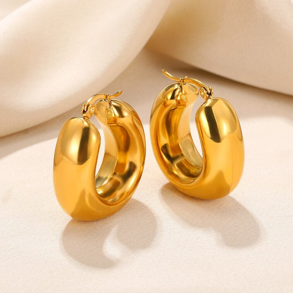 Boho Hoop Earrings, Glam Hoop Earrings, Gold Hoop Earrings, Thick Hoop Earrings, 18K Gold, Punk Hoops for Women, Gift for Her